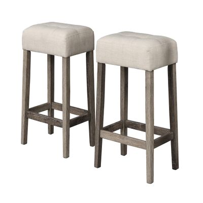 Best Master Furniture Cooper 24" Transitional Bar Height Stools, Backless Counter Seating with Upholstered Linen Fabric Cushion, Space-Saving Design, Set of 2, Antique Oak