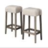 Best Master Furniture Cooper 24" Transitional Bar Height Stools, Backless Counter Seating with Upholstered Linen Fabric Cushion, Space-Saving Design, Set of 2, Antique Oak view 1