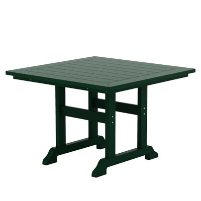 WO Home Furniture Outdoor Dining Table, 43" Square HDPE Patio Table with Umbrella Hole, Weather Resistant Patio Table for Backyard, Deck and Garden, Dark Green