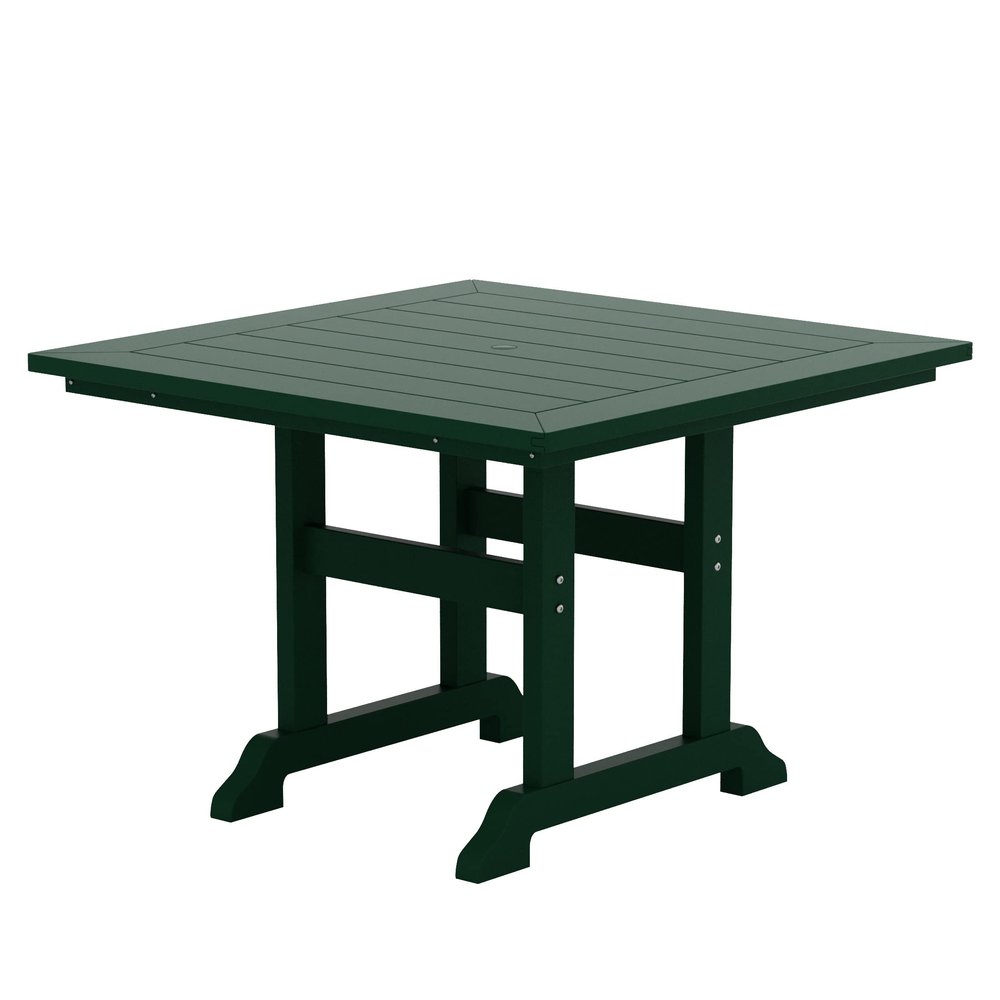 WO Home Furniture Outdoor Dining Table, 43" Square HDPE Patio Table with Umbrella Hole, Weather Resistant Patio Table for Backyard, Deck and Garden, Dark Green