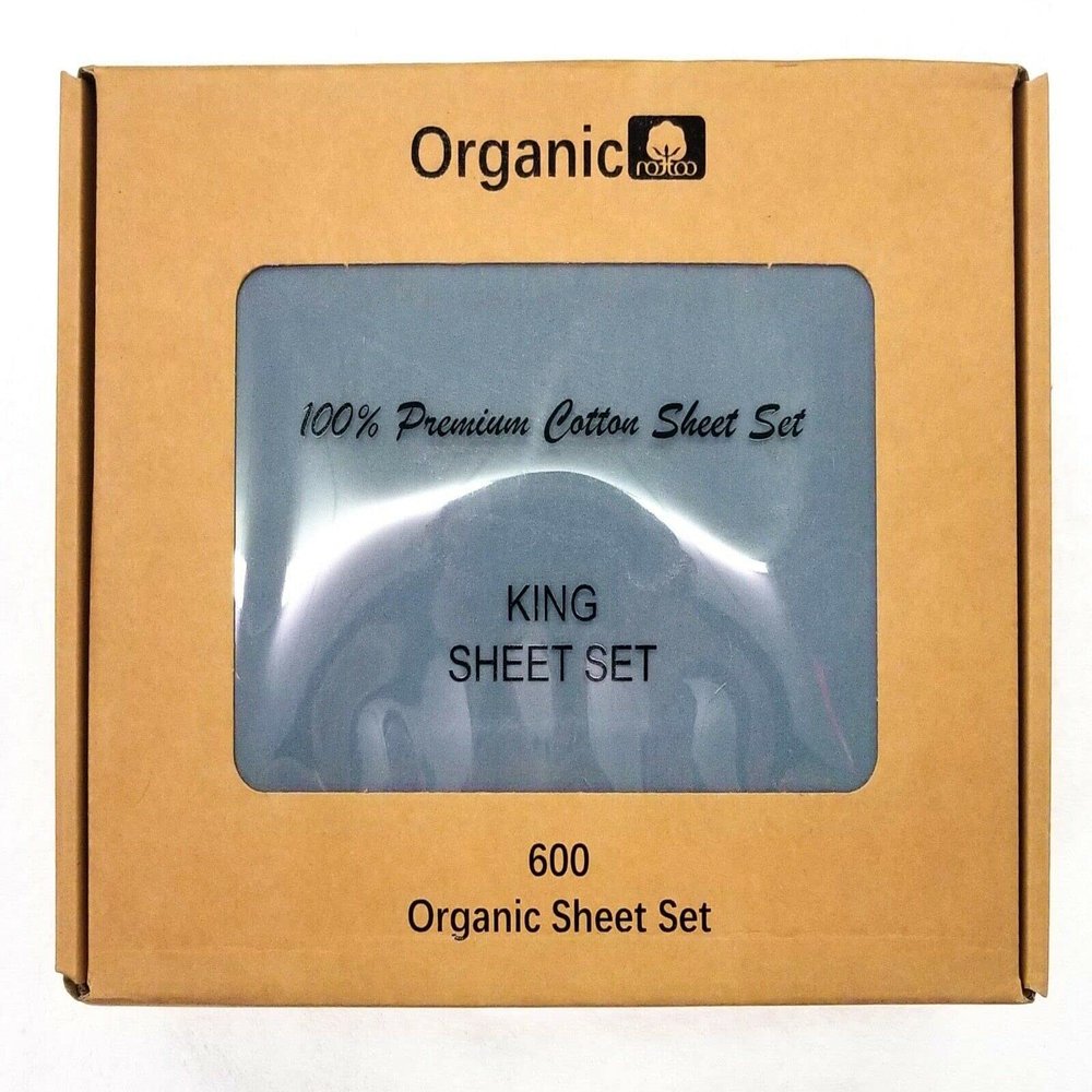 Empire Home 100% Organic Cotton Bed Sheet Set - Fitted + Flat + 2 Pillow Cases (Queen, Slate Blue)