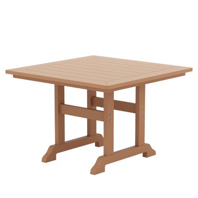 WO Home Furniture Outdoor Dining Table, 43" Square HDPE Patio Table with Umbrella Hole, Weather Resistant Patio Table for Backyard, Deck and Garden, Teak