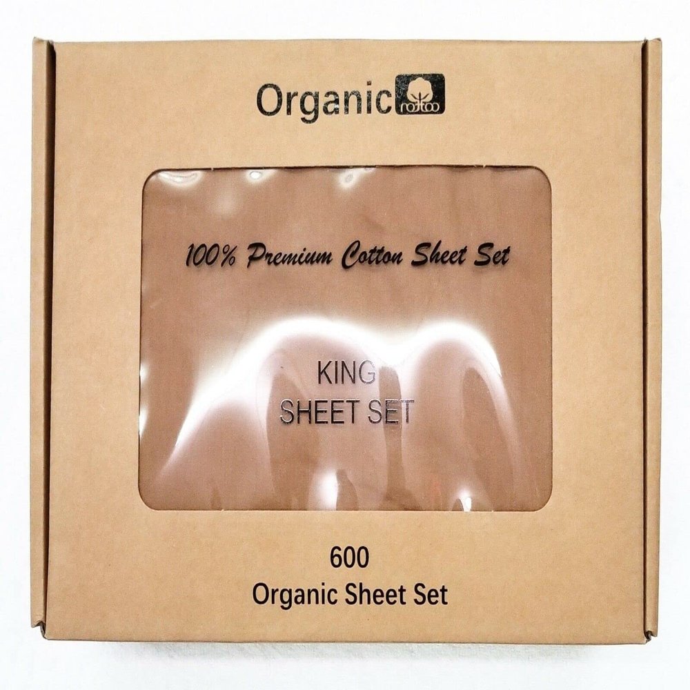 Empire Home 100% Organic Cotton Bed Sheet Set - Fitted + Flat + 2 Pillow Cases (Queen, Taupe)