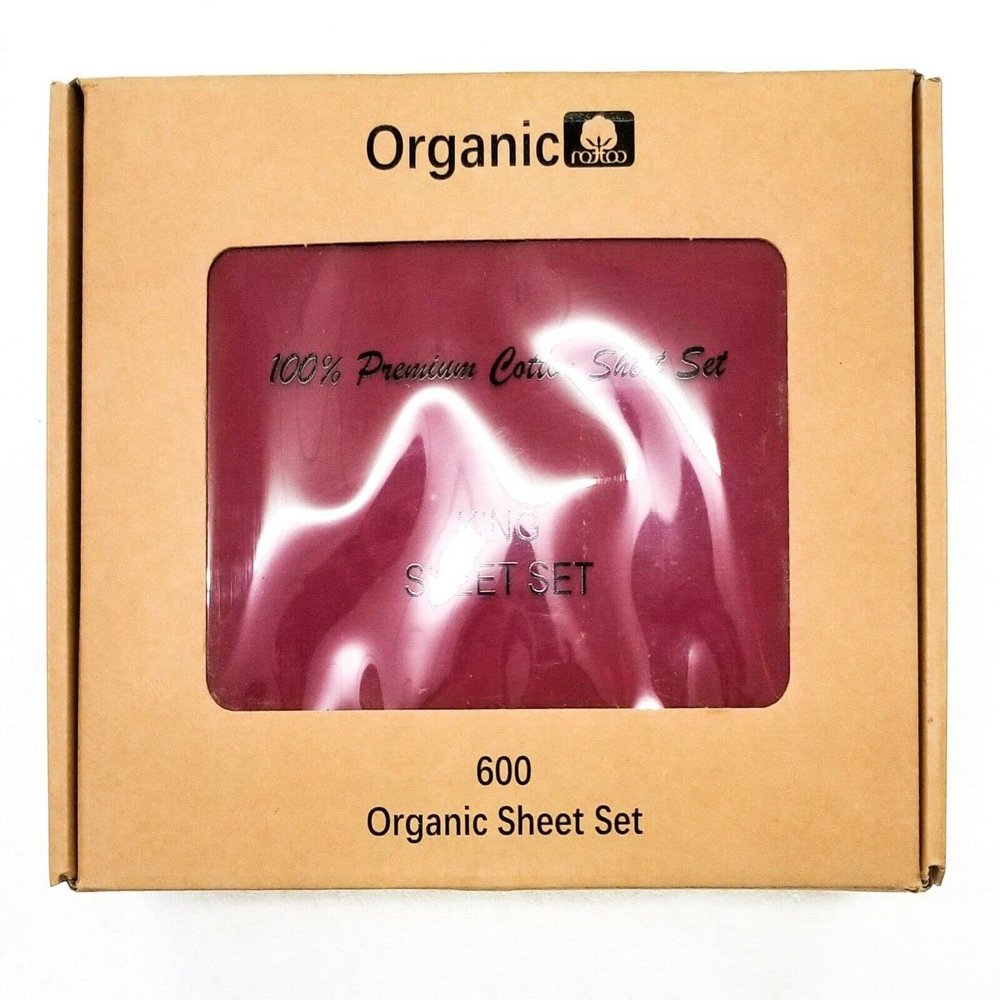 Empire Home 100% Organic Cotton Bed Sheet Set - Fitted + Flat + 2 Pillow Cases (Queen, Burgundy)