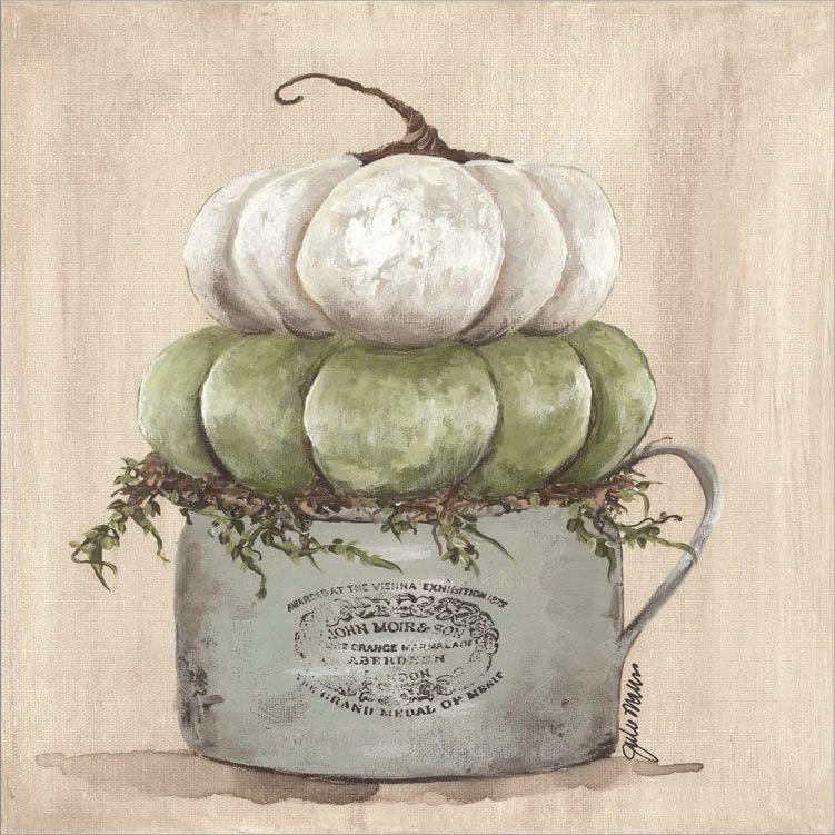 Enamelware with Pumpkin by Julie Norkus Laminated Art Print, 9 x 12 inches