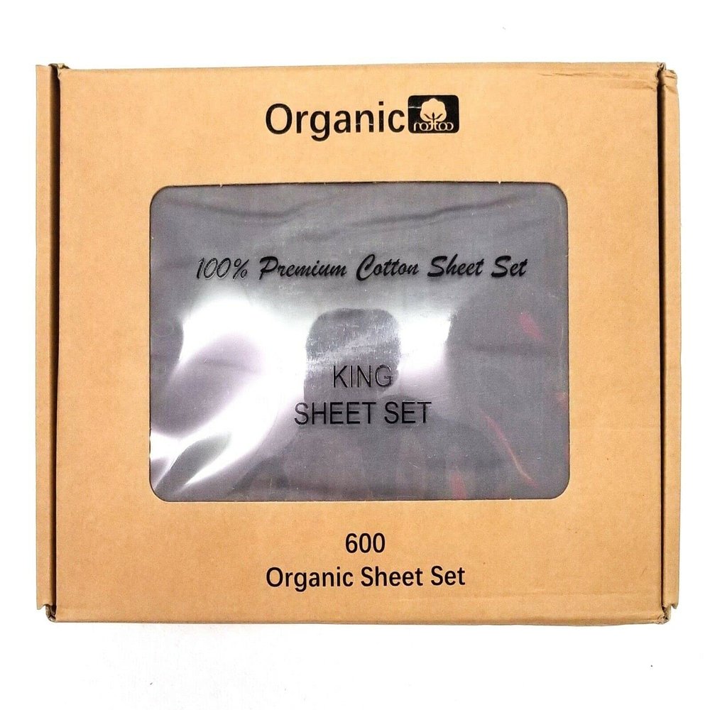 Empire Home 100% Organic Cotton Bed Sheet Set - Fitted + Flat + 2 Pillow Cases (Queen, Gray)