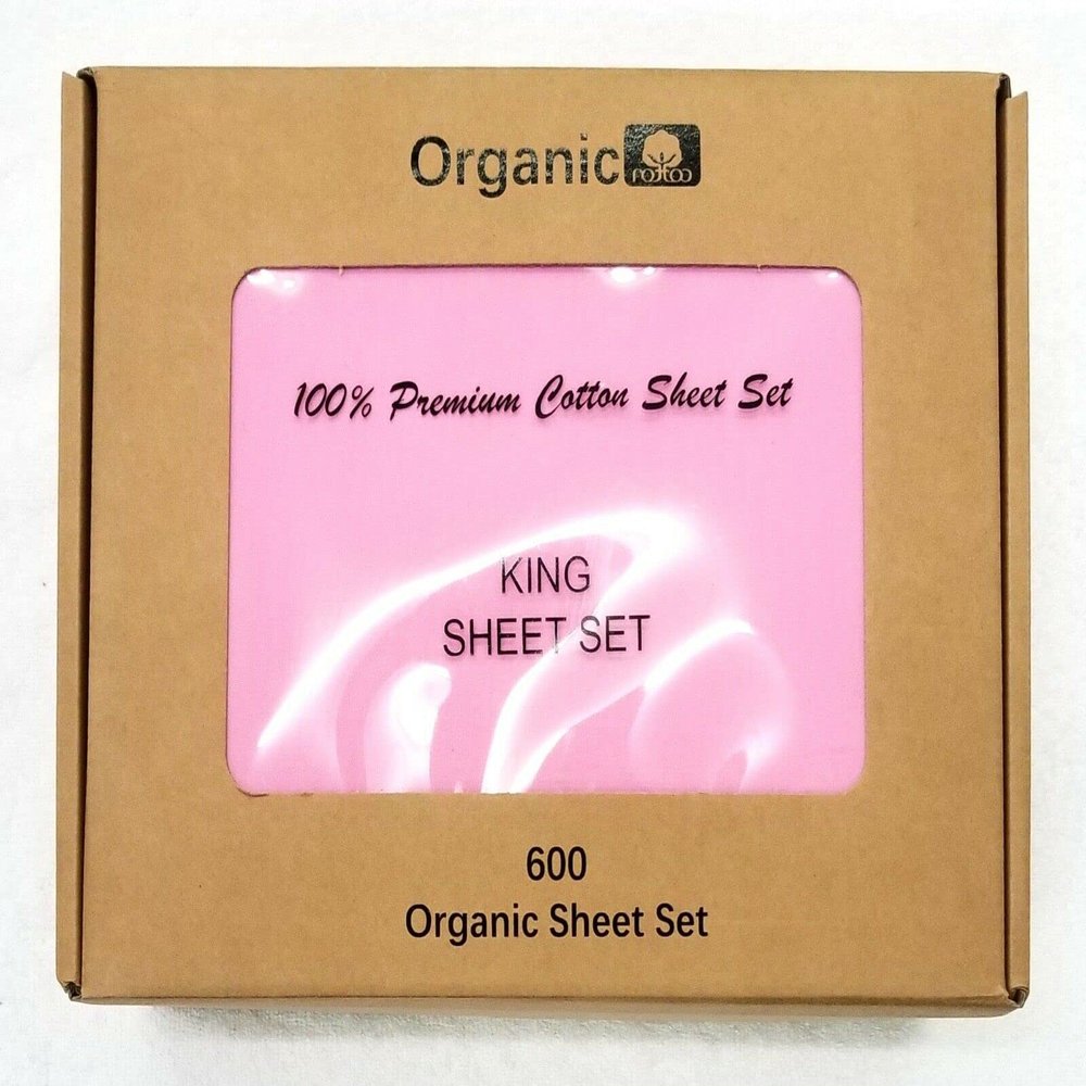 Empire Home 100% Organic Cotton Bed Sheet Set - Fitted + Flat + 2 Pillow Cases (Queen, Pink)