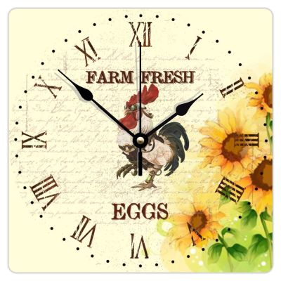 Farm Fresh Eggs Roman Numerals Retro Wall Clocks Silent Non-Ticking Wooden Wall Clocks for Grandparents with Poor Vision Farmhouse Wall Clock for Xmas Farmhouse Easy to Read 10 in