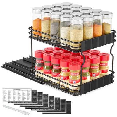 SpaceAid Pull Out Spice Rack Organizer for Cabinet, Heavy Duty Slide Out Seasoning Kitchen Organizer, Cabinet Organizer, with Labels, 8.5" W x10.75 D x8.5 H, 1 Drawer 2-Tier