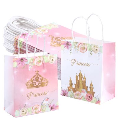 Winoo Design Princess Gift Bags with Handles - 16 PK - Princess Paper Bags for Princess Party Decorations Decor, Birthday Party Supplies