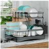7 code Large Dish Drying Rack for Kitchen Counter, Detachable Large Capacity Dish Drainer Organizer, 2-Tier Dish Racks with Utensil Holder, Black view 1