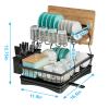 7 code Large Dish Drying Rack for Kitchen Counter, Detachable Large Capacity Dish Drainer Organizer, 2-Tier Dish Racks with Utensil Holder, Black view 3