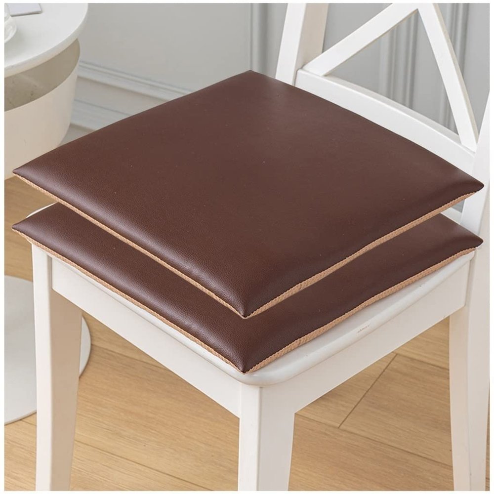 1/2/4 Packs Leather Chair Pads Square Chair Cushions Office Dining Room Seat Cushion with Machine Washable Cover, Durable Leather Soft Pad (Color : A-Dark Brown, Size : 40 * 40cm*2 Packs)