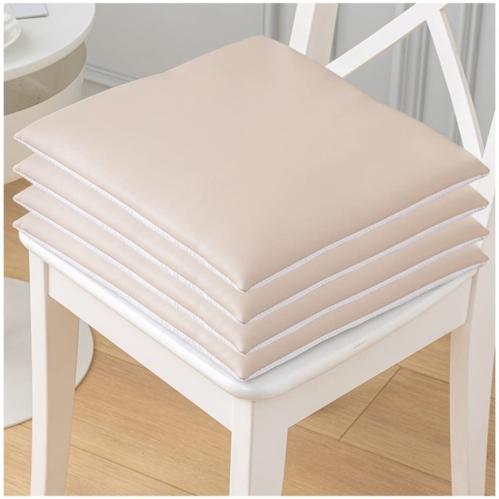 1/2/4 Packs Leather Chair Pads Square Chair Cushions Office Dining Room Seat Cushion with Machine Washable Cover, Durable Leather Soft Pad (Color : A-Beige, Size : 45 * 45cm*4 Packs)