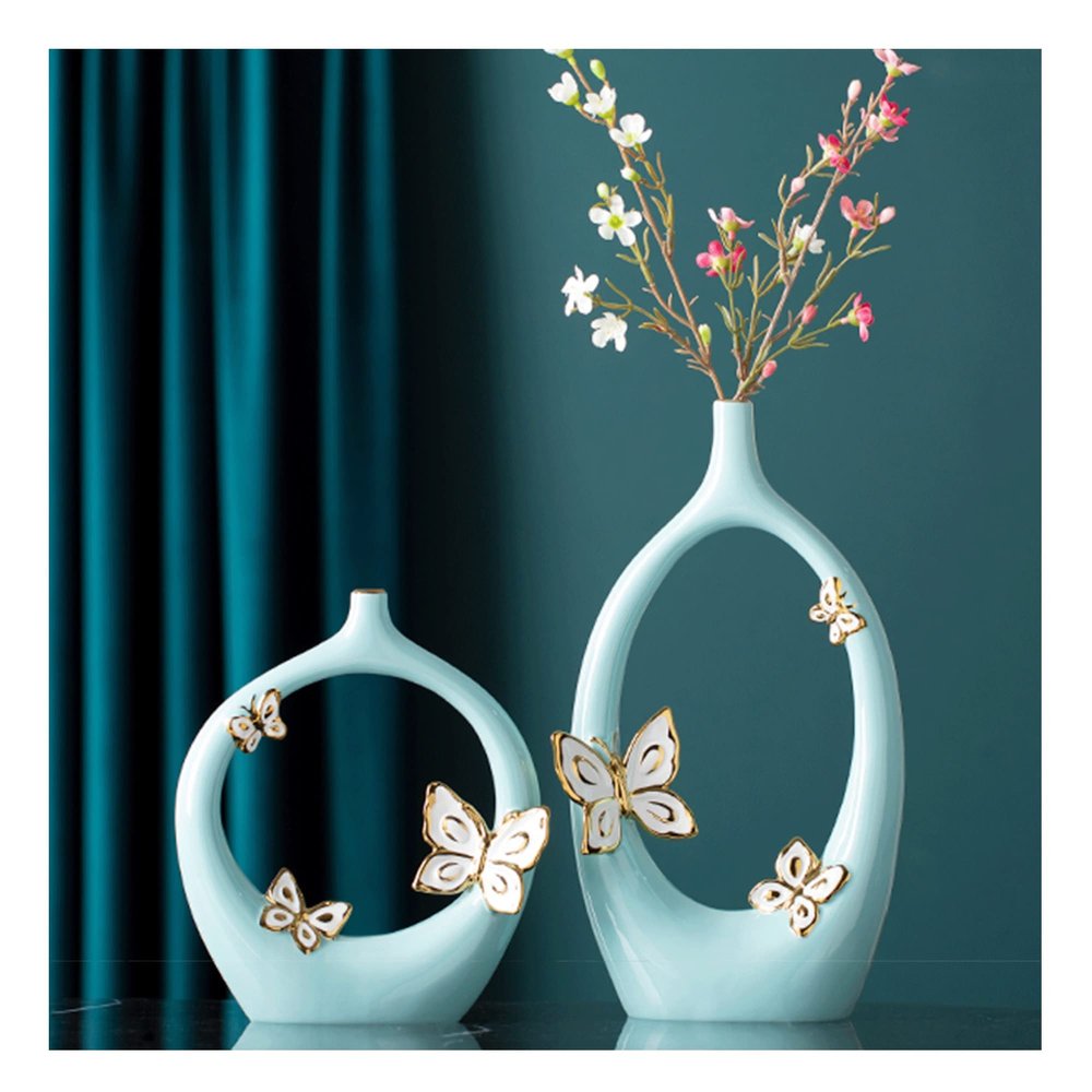 Ceramics Vases Set of 2, Unique Flower Vase for Home Decor, Modern Hollow Geometric Vase for Flower, Handmade Oval Vase for Pampas Grass Branches, Centrepieces Vases for Home Living Room