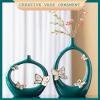 Ceramics Vases Set of 2, Unique Flower Vase for Home Decor, Modern Hollow Geometric Vase for Flower, Handmade Oval Vase for Pampas Grass Branches, Centrepieces Vases for Home Living Room view 2