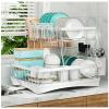 7 code Large Dish Drying Rack, 2-Tier Dish Racks for Kitchen Counter, Detachable Large Capacity Dish Drainer Organizer with Utensil Holder, Dish Drying Rack with Drain Board, White view 1