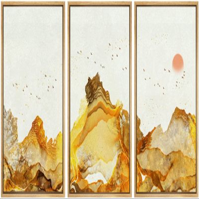 SIGNWIN Framed Canvas Print Wall Art Vibrant Golden Smoke Wave Bird Sky Landscape Abstract Shapes Illustrations Minimalism Decorative Relax/Calm for Living Room, Bedroom, Office - 16"x24"x3 Natural