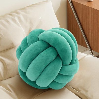 Knot Pillow Ball, Fluffy Handmade Decorative Throw Pillow, Soft Round Knotted Cushion for Couch & Bedroom, Cute Home Decor Ball Pillow for Living Room (7.87 Inches, TUR)