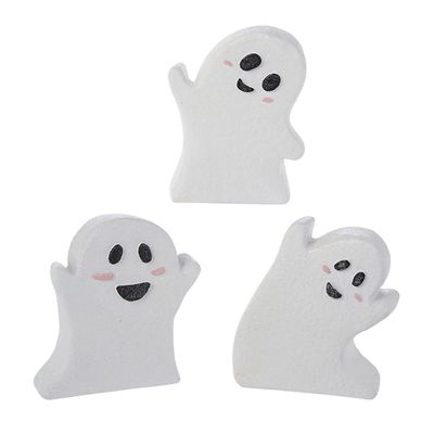 3pcs Halloween White Wooden Ghost Ornament Funny Halloween Tiered Tray Decorations Ghost Theme Halloween Wood Tabletop Decor for Home Kitchen Shelf (White)