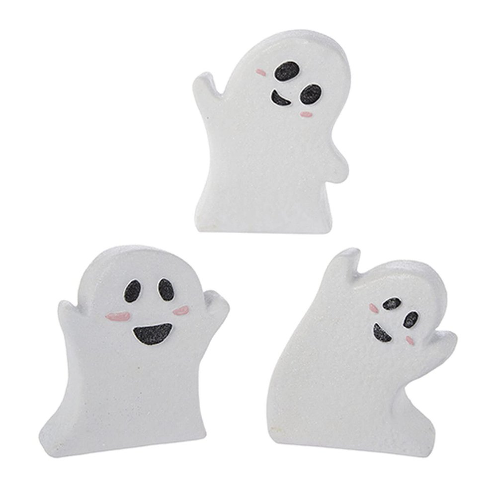 3pcs Halloween White Wooden Ghost Ornament Funny Halloween Tiered Tray Decorations Ghost Theme Halloween Wood Tabletop Decor for Home Kitchen Shelf (White)