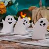 3pcs Halloween White Wooden Ghost Ornament Funny Halloween Tiered Tray Decorations Ghost Theme Halloween Wood Tabletop Decor for Home Kitchen Shelf (White) view 2