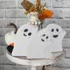 3pcs Halloween White Wooden Ghost Ornament Funny Halloween Tiered Tray Decorations Ghost Theme Halloween Wood Tabletop Decor for Home Kitchen Shelf (White) view 3