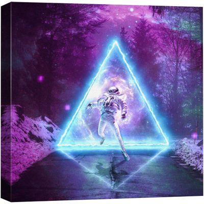 wall26 Canvas Print Wall Art Triangle Geometric Neon Light Astronaut Galaxy Astronomy & Space Fantasy & Sci-Fi Digital Art Pop Art Decorative Futuristic for Living Room, Bedroom, Office - 12"x12"