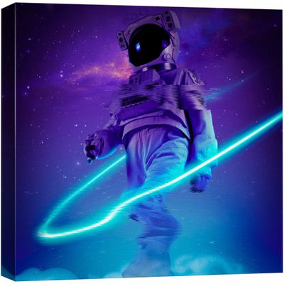 wall26 Canvas Print Wall Art Vibrant Neon Light Cosmic Galaxy Astronaut Astronomy & Space Fantasy & Sci-Fi Digital Art Pop Art Decorative Futuristic Cool for Living Room, Bedroom, Office - 12"x12"