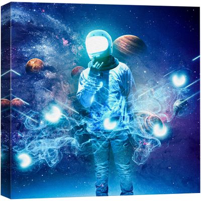 wall26 Canvas Print Wall Art Vibrant Neon Light Helmet Astronaut Galaxy Astronomy & Space Fantasy & Sci-Fi Digital Art Pop Art Decorative Futuristic Cool for Living Room, Bedroom, Office - 12"x12"