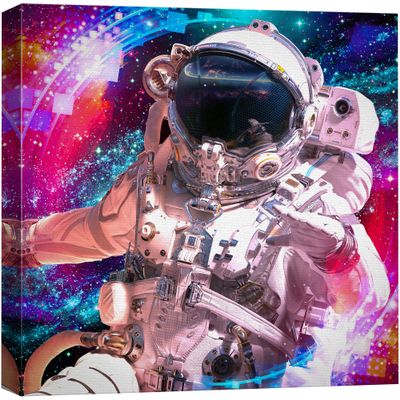 wall26 Canvas Print Wall Art Vibrant Astronaut Neon Rainbow Light Landscape Astronomy & Space Fantasy & Sci-Fi Digital Art Pop Art Decorative Futuristic for Living Room, Bedroom, Office - 12"x12"