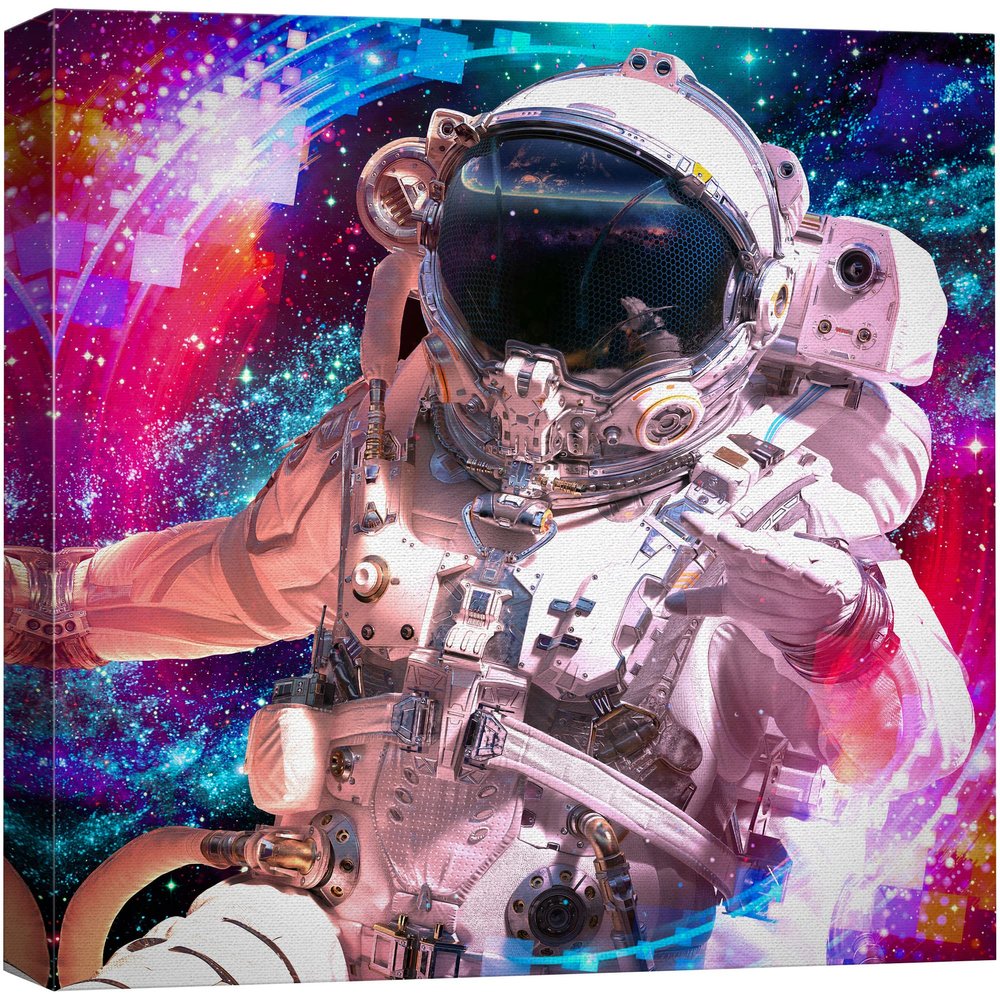 wall26 Canvas Print Wall Art Vibrant Astronaut Neon Rainbow Light Landscape Astronomy & Space Fantasy & Sci-Fi Digital Art Pop Art Decorative Futuristic for Living Room, Bedroom, Office - 12"x12"