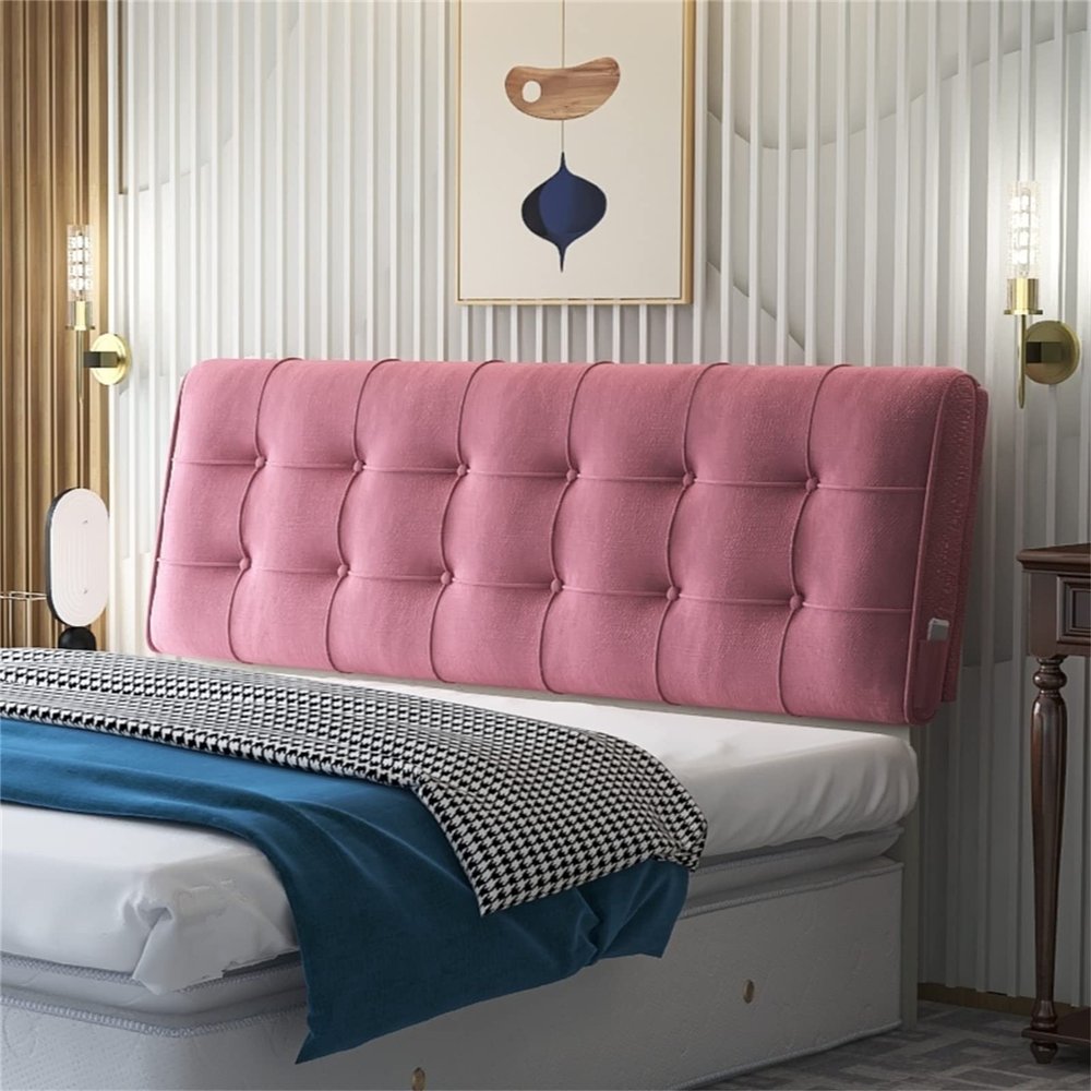 Headboard Cushion King Headboard Slipcover Bed Backrest Cushion Large Wall Pillow Bolster Wedge Support Pillow Washable Cover for Dorm Room Hotel,Pink,78.7"/200cm(King)