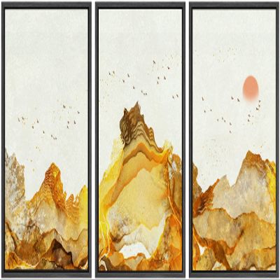 SIGNWIN Framed Canvas Print Wall Art Vibrant Golden Smoke Wave Bird Sky Landscape Abstract Shapes Illustrations Minimalism Decorative Relax/Calm for Living Room, Bedroom, Office - 16"x24"x3 Black