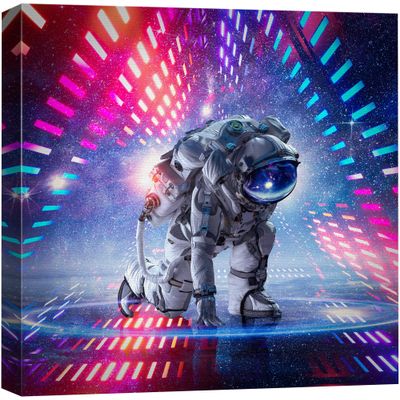 wall26 Canvas Print Wall Art Vibrant Rainbow Astronaut Neon Light Landscape Astronomy & Space Fantasy & Sci-Fi Digital Art Pop Art Decorative Futuristic for Living Room, Bedroom, Office - 12"x12"