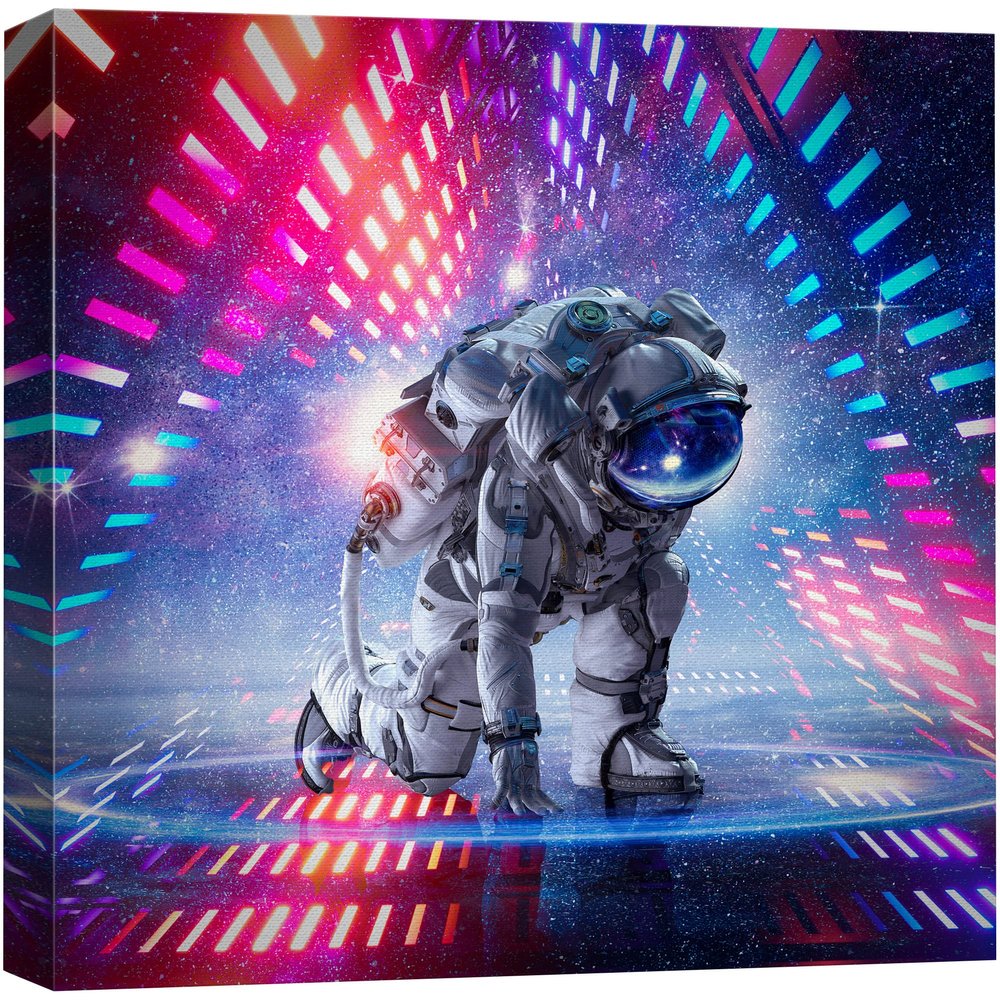 wall26 Canvas Print Wall Art Vibrant Rainbow Astronaut Neon Light Landscape Astronomy & Space Fantasy & Sci-Fi Digital Art Pop Art Decorative Futuristic for Living Room, Bedroom, Office - 12"x12"