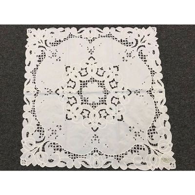 1 Pcs 42x42" Square White Embroidered Cotton Polyester Embroidery Tablecloth Wedding
