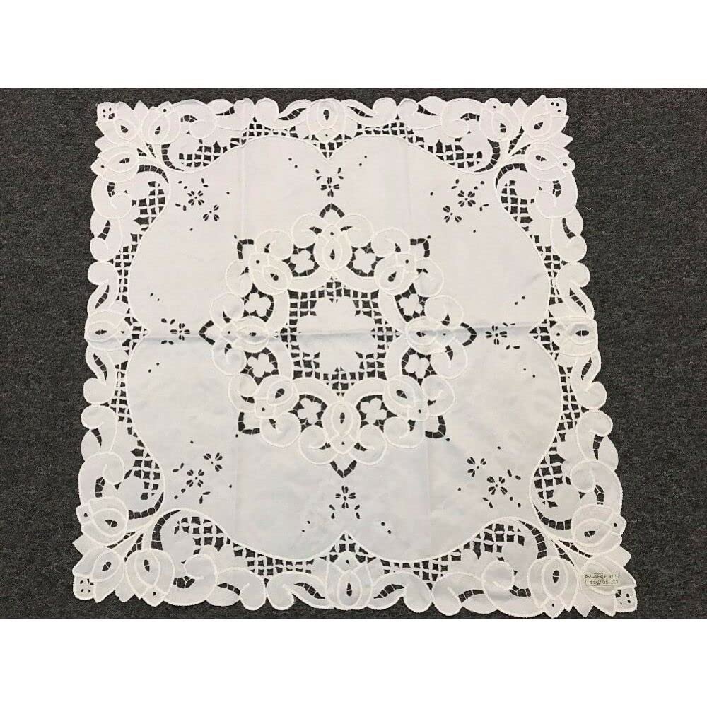 1 Pcs 42x42" Square White Embroidered Cotton Polyester Embroidery Tablecloth Wedding