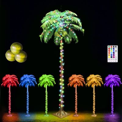 5 FT Light up Palm Trees with Remote, 35 Colors Changing Lighted Artificial Palm Trees with Coconuts, Tropical Palm Tree for Pool Beach Yard Party Home Hawaiian Tiki Bar Indoor Outdoor Decorations