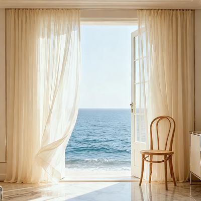 Solid Color Semi Sheer Sparkle Curtain Shimmer Shiny Glitter Metallic Light Filtering Voile for Bedroom Rod Pocket Fancy Modern Luxury Decorative Tulle Window Treatment 2 Panels Beige 52Wx96L inch