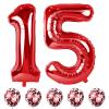 40 Inch 15 Foil Balloons - Number 15 Large Red Helium Balloons with Confetti, Self Inflating for Girls Boys Women Anniversary Party Decorations view 1