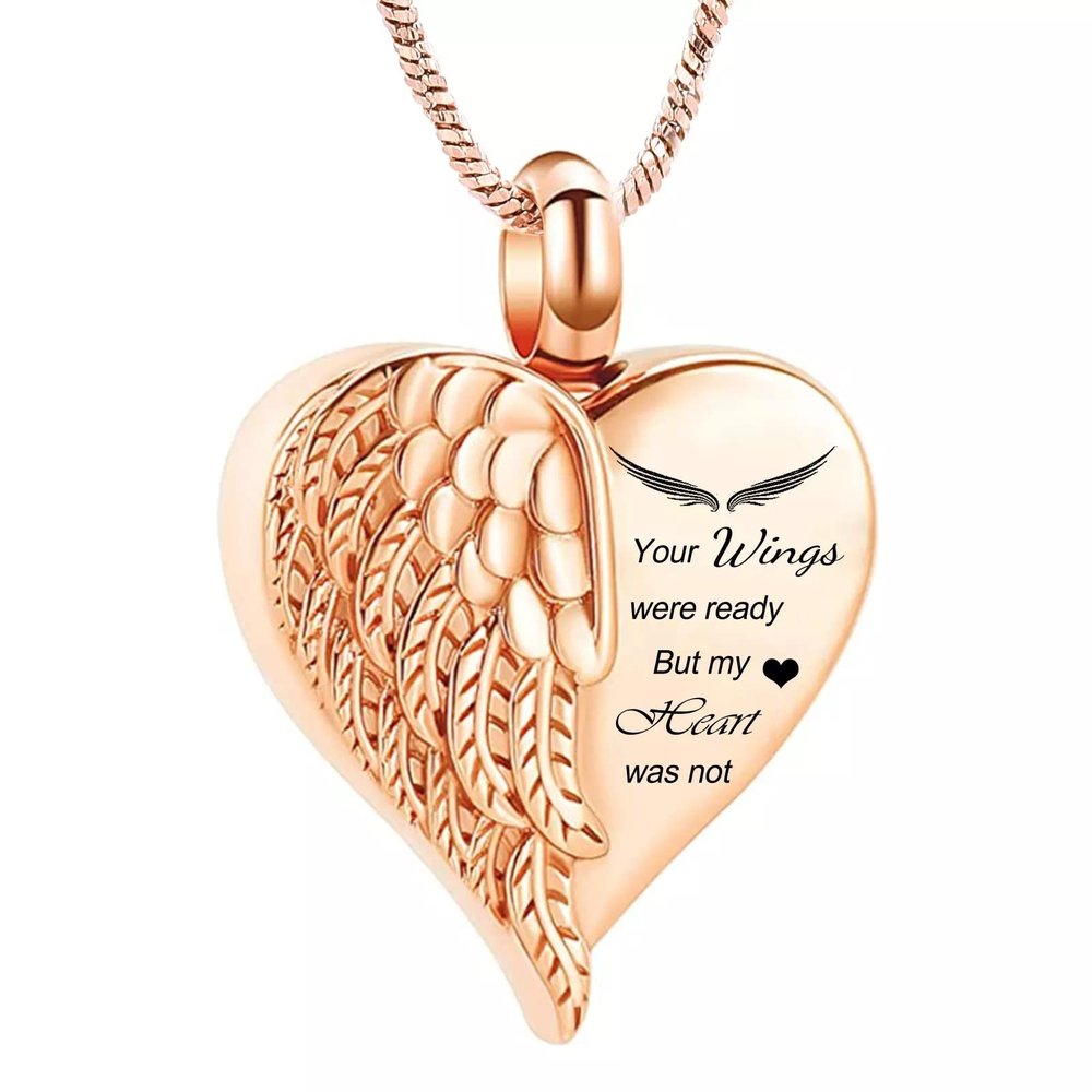 SHEIL Angel Wing Heart Stainless Steel Cremation Necklace for Ashes 316L Stainless Steel Memorial Jewelry Urn Pendant,2