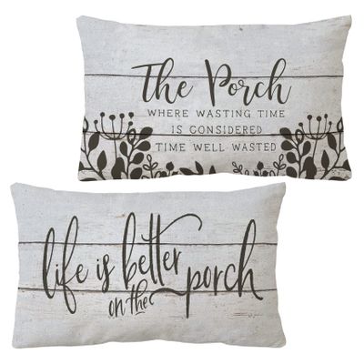 Sidhua Wood Grain Themed Pillowcase Decorations for Home Patio, Life is Better On The Porch Throw Pillow Cover 12'x20' Set of 2, Porch & Housewarming Gifts