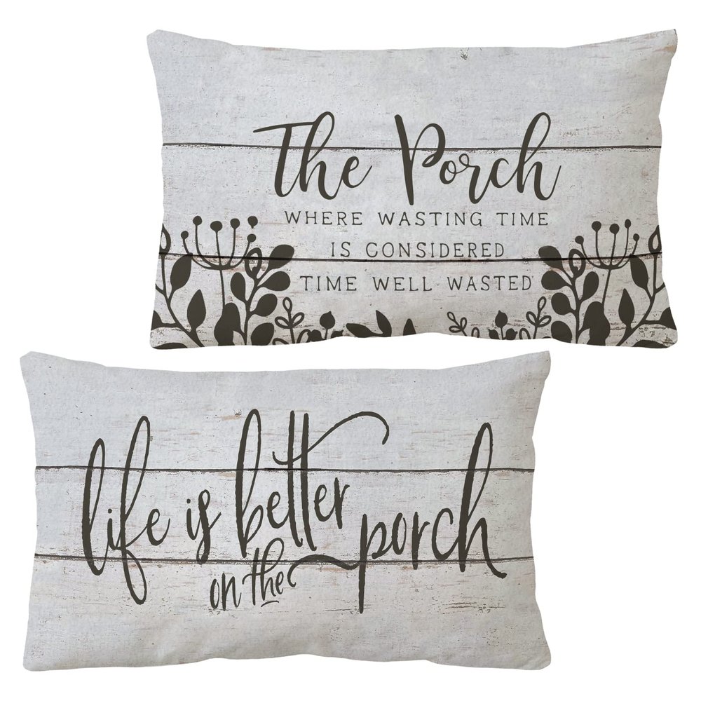 Sidhua Wood Grain Themed Pillowcase Decorations for Home Patio, Life is Better On The Porch Throw Pillow Cover 12'x20' Set of 2, Porch & Housewarming Gifts