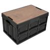 Alomejor 30L Folding Storage Box with Wooden Lid, Water Large Capacity Outdoor Storage Crate for Home (Black) view 1