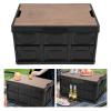 Alomejor 30L Folding Storage Box with Wooden Lid, Water Large Capacity Outdoor Storage Crate for Home (Black) view 3