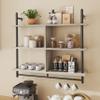 Bestier 41" Floating Kitchen Shelves Wall Mounted 3 Tier Coffee Bar Mug Shelf Hanging with 8 Hooks Display Plant Pipe Shelving for Living Room Kitchen Bathroom Balcony, Retro Grey view 1