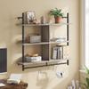 Bestier 41" Floating Kitchen Shelves Wall Mounted 3 Tier Coffee Bar Mug Shelf Hanging with 8 Hooks Display Plant Pipe Shelving for Living Room Kitchen Bathroom Balcony, Retro Grey view 3