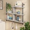 Bestier 41" Floating Kitchen Shelves Wall Mounted 3 Tier Coffee Bar Mug Shelf Hanging with 8 Hooks Display Plant Pipe Shelving for Living Room Kitchen Bathroom Balcony, Retro Grey view 4