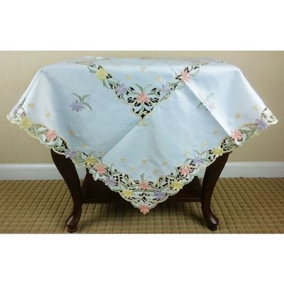 1 Pcs 42x42" Square Beige Polyester Embroidery Embroidered Cutwork Daisy Tablecloth